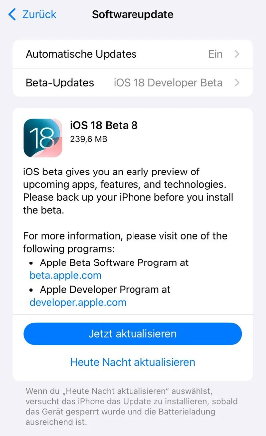 黑水苹果手机维修分享苹果 iOS / iPadOS 18 开发者预览版 Beta 8 发布 